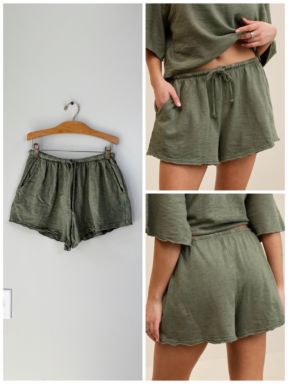 Aerie Olive Green It's Casual Cotton Slub Knit Shorts Comfy Minimalist Earthy